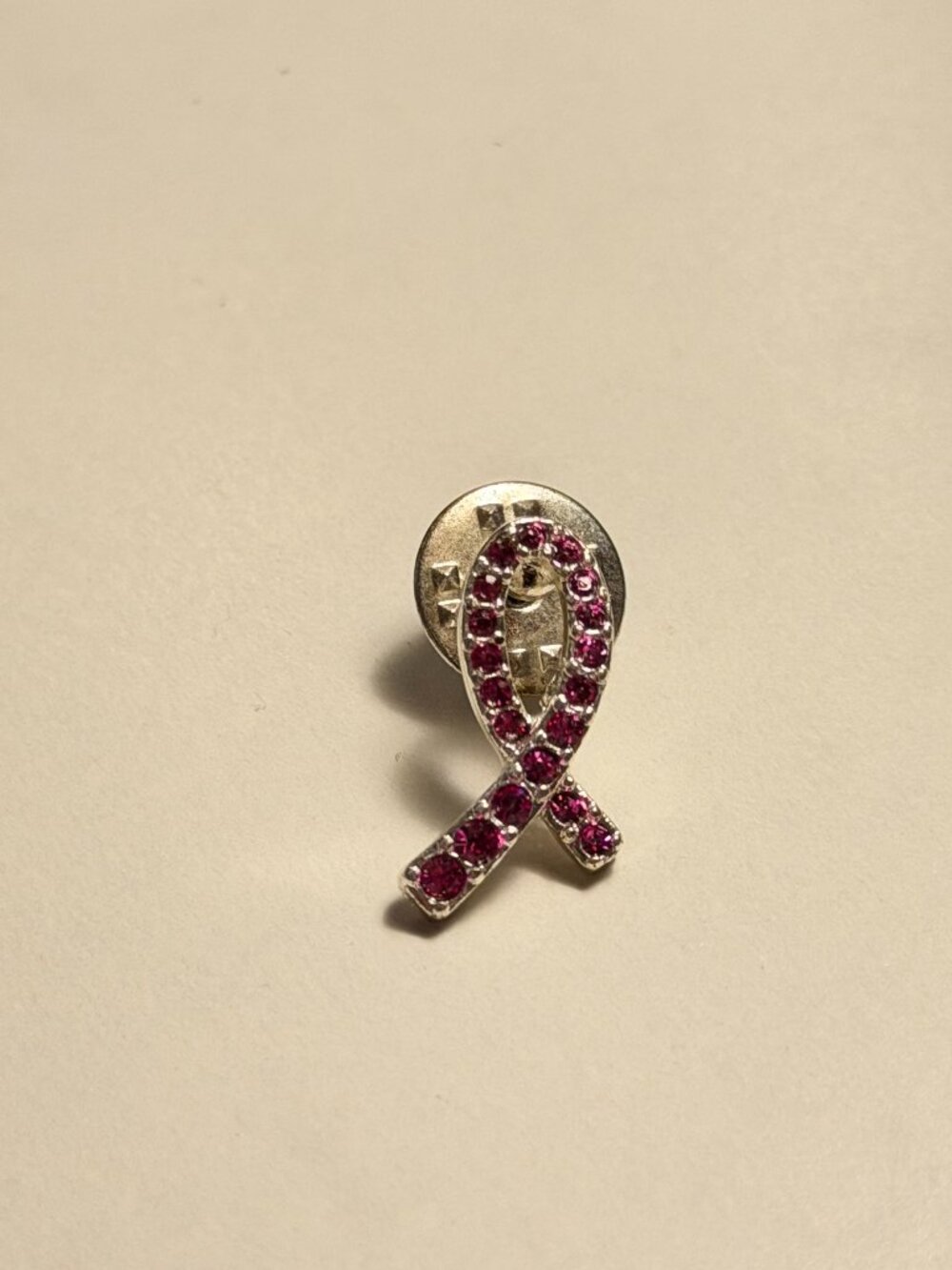 Silver Breast Cancer Awareness Pin Brooch w/ Pink Gemstones